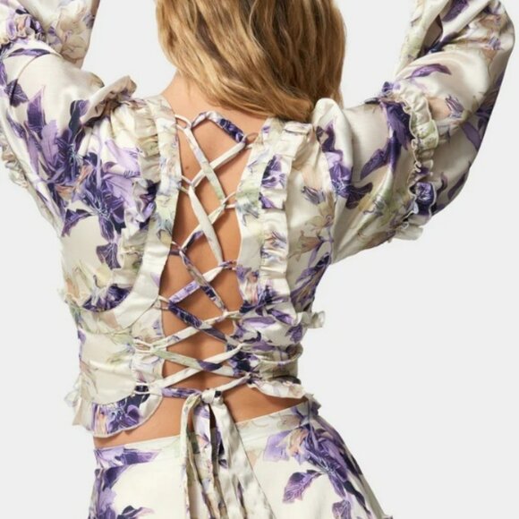 Bebe Yoryu Ruffle Wrap Top, Floral, Size 0 - Picture 1 of 5